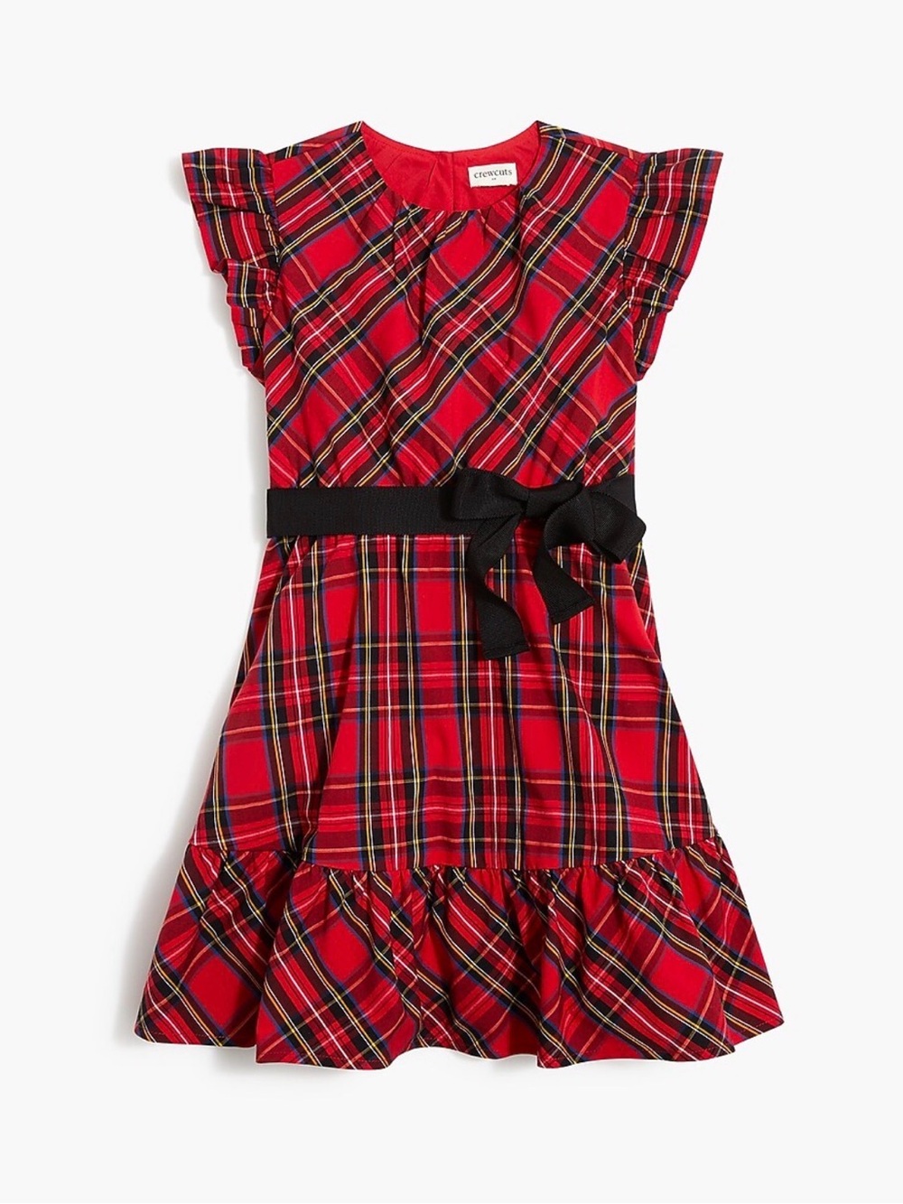 Crewcuts Girls' Tartan Ruffle Tiered Dress classic red and black plaid size 8